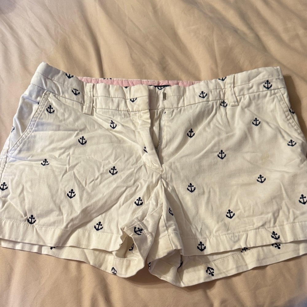 British Khaki White Anchor Print Cotton Shorts